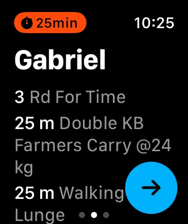 Apple Watch showing the Gabriel movement queue